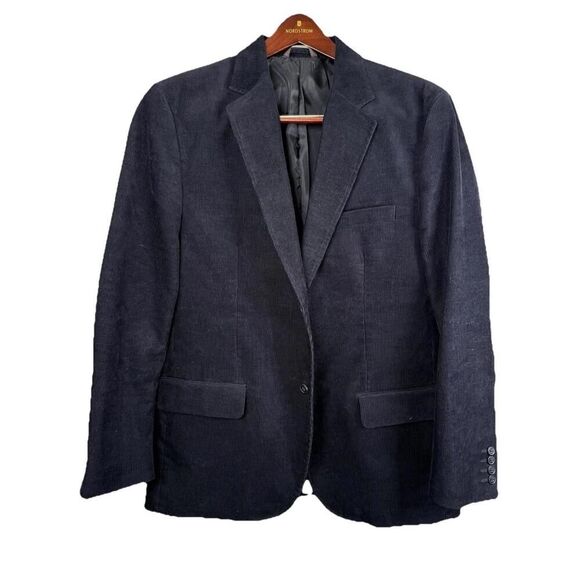Tasso Elba Men’s Black Corduroy Blazer 42L Sport Coat Old Money Academia Patches - Picture 1 of 9